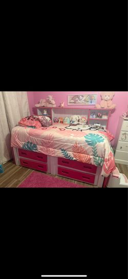 Girls twin bed frame & mattress