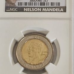 2008 South Africa 5 Rand NELSON MANDELA 90th Birthday Coin NGC MS65 Graded!