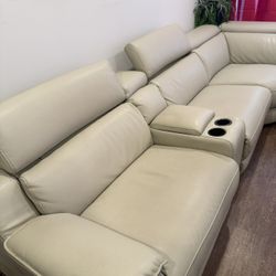 Light, Beige, Leather Sectional
