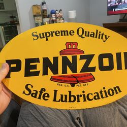 Pennzoil rack topper double sided painted metal AM Co.  8–77.  CLEAN