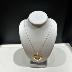 14K Herringbone Necklace 18inch With Heart Pendant 