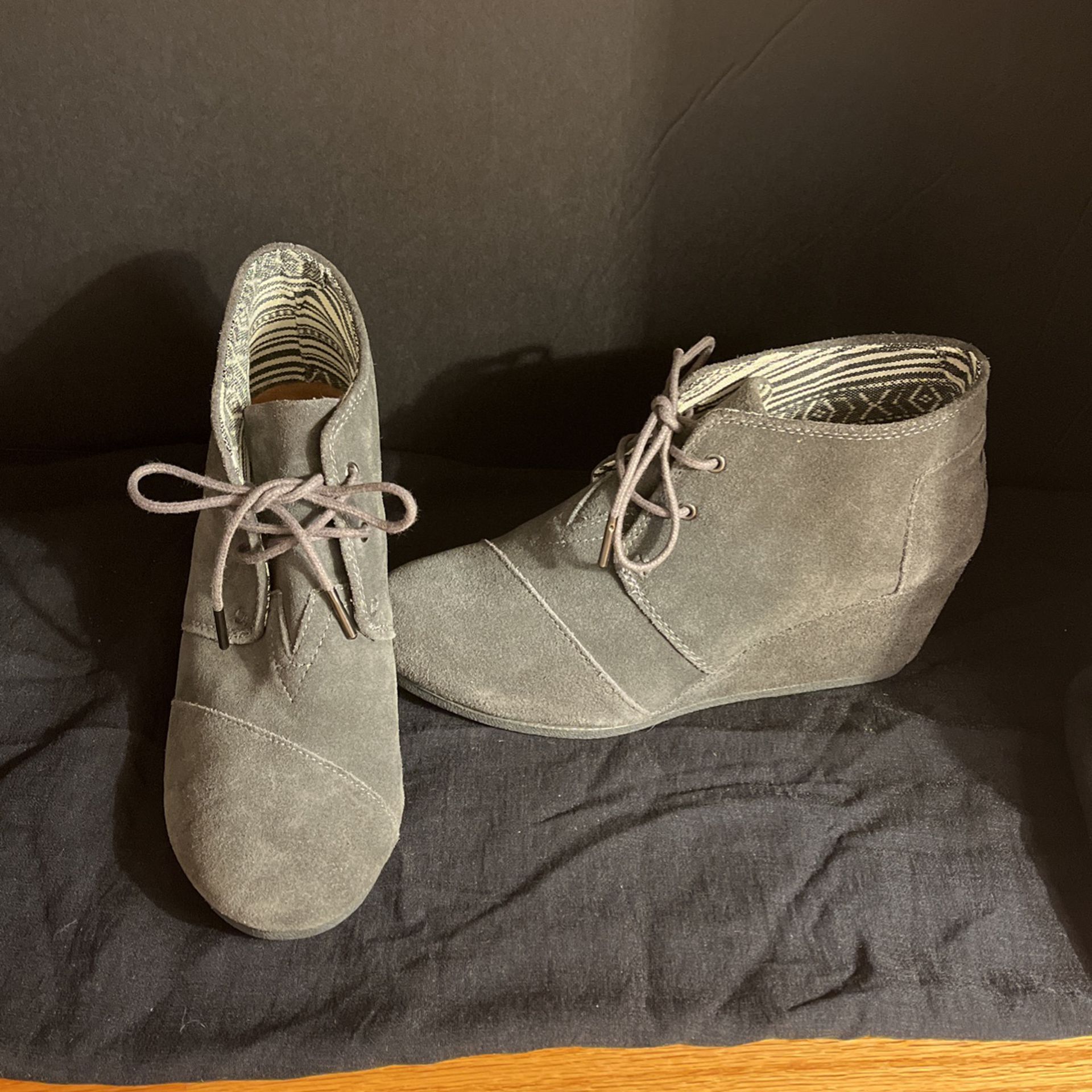 TOMS Gray Suede Wedge Boot-Women’s Size 8.5