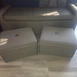 Small Grey Storage Bench And Stools
