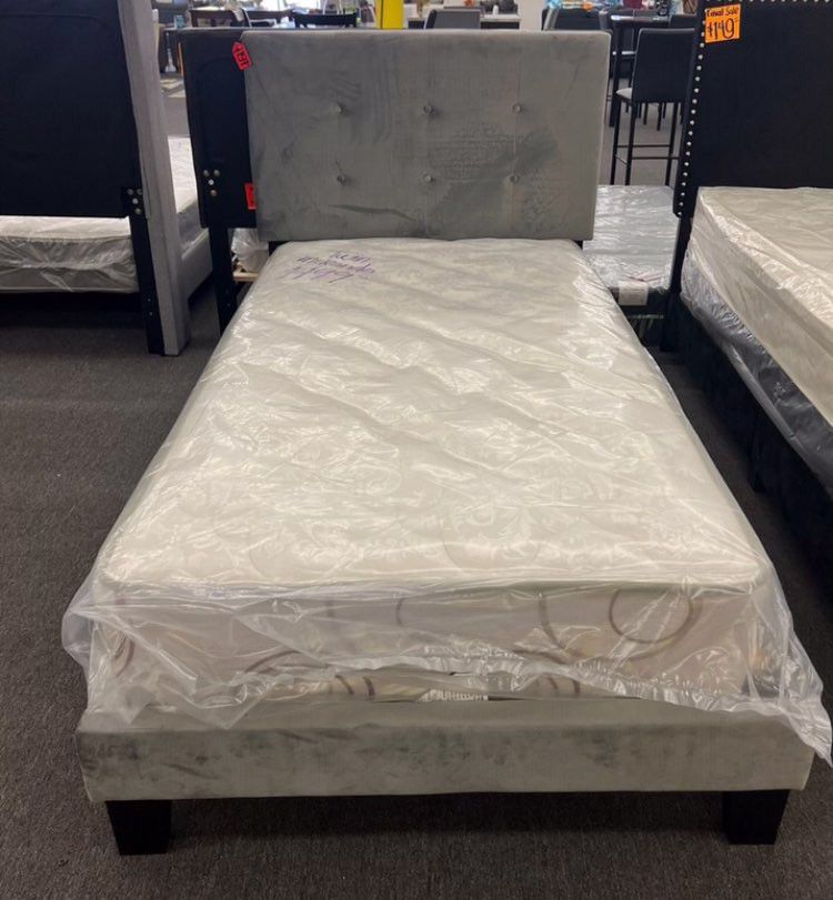 New Twin Size  Platform Grey Bed Frame 