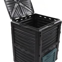 Compost Bin Composter, 300L Large Capacity Hinged Upper Cover Garden Composter Bin Lightweight with Vent Container Cuboid Outdoor Trash Can Cover 