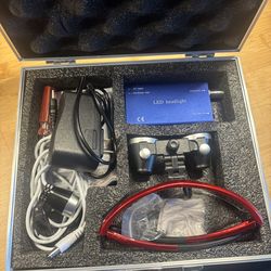 Dental Binocular Loupes 2.5x 420mm + LED Head Light Lamp +Aluminum Box (RED) 🔥