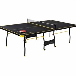 MD Sports Official Size Ping Pong Table Tennis Table, 4 Piece Foldable Design with Net & Accessories