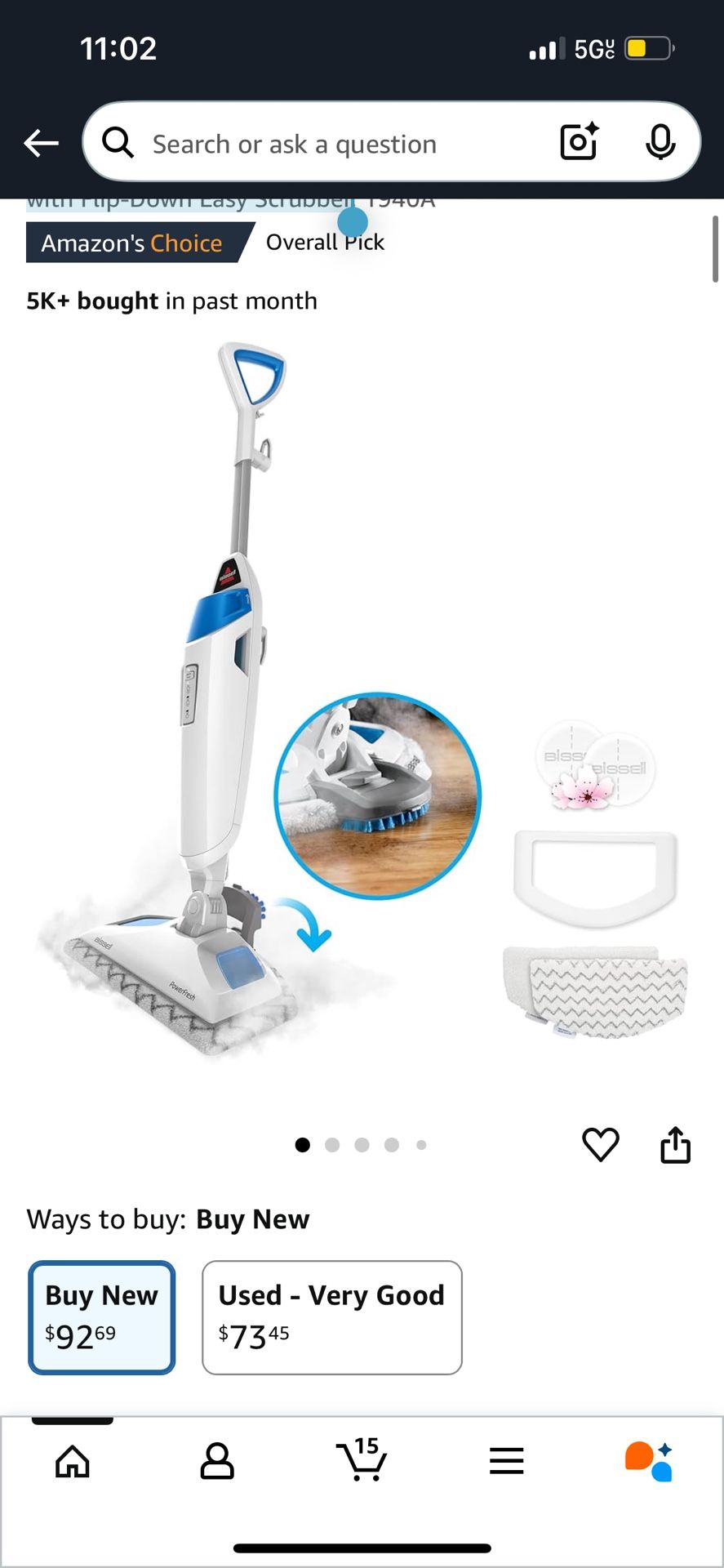 Bissell Power Fresh Steam Mop with Natural Sanitization, Floor Steamer, Tile Cleaner, and Hard Wood Floor Cleaner with Flip-Down Easy Scrubber