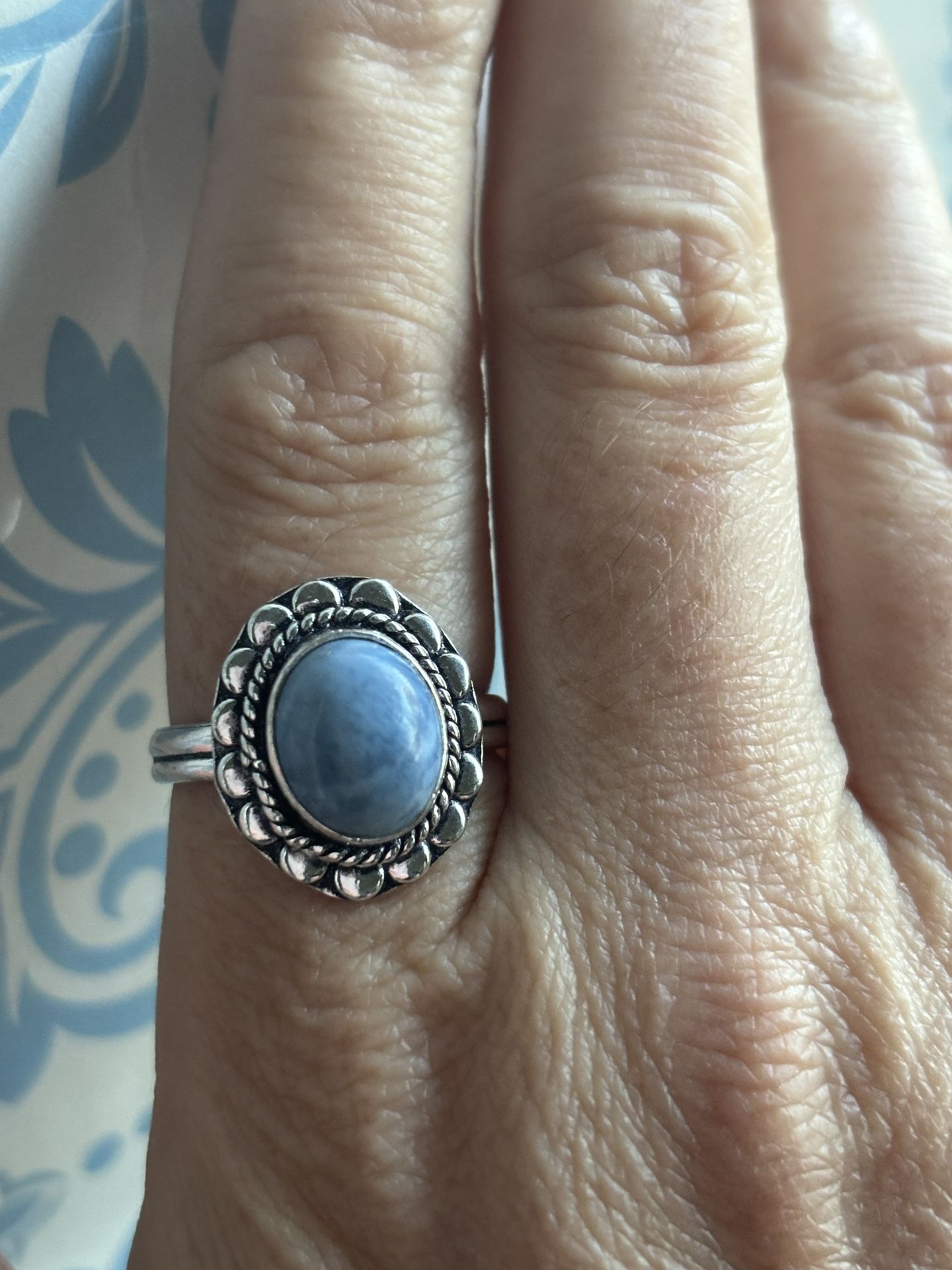 925 Sterling Silver Blue Jasper Gemstone Vintage Style Ring 9