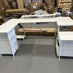 (Small Damage) U-Shape Office Desk with Fabric Drawers W: 81” X D: 47.5” x H: 30”
