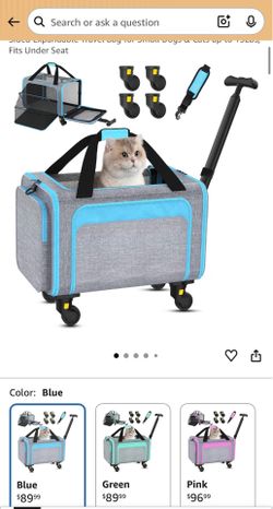 Rolling Pet Carrier with Detachable Wheels - 18x11x11 TSA Airline Approved for Southwest Delta United American, Soft Sided Expandable Travel Bag for S
