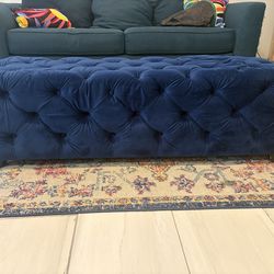 Blue velvet ottoman bench