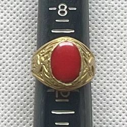 Brass & Red Stone Ring - Size 9.