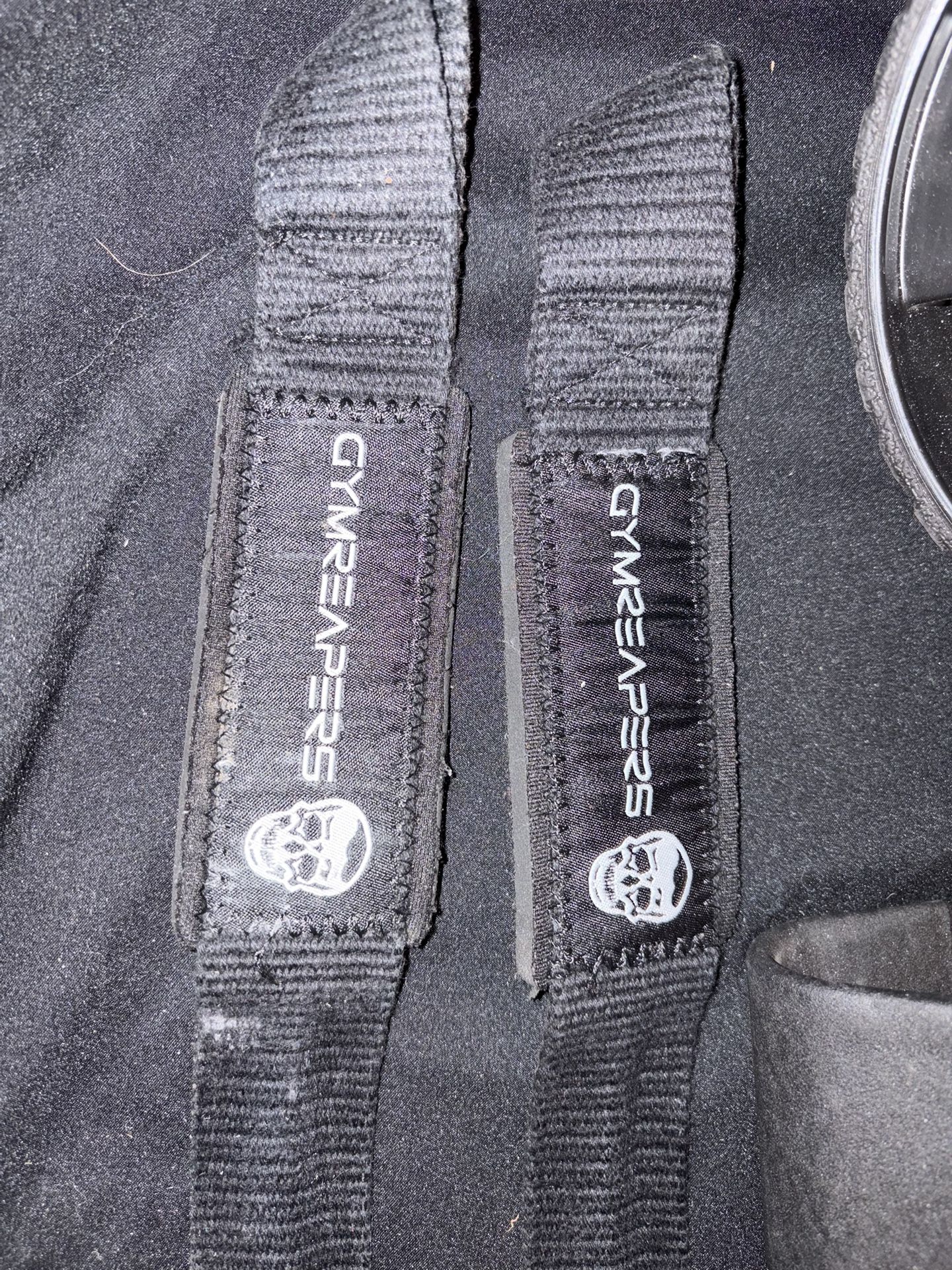 Weight Lifting Set Kettle Grip, Wrist Hooks, Belt, jump rope, knee braces, Push up wheel, Wrist Straps used LOTL