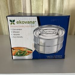 Ekovana Stackable Stainless Steel Insert Pans For 8 And 10 Qt Pressure Cookers 
