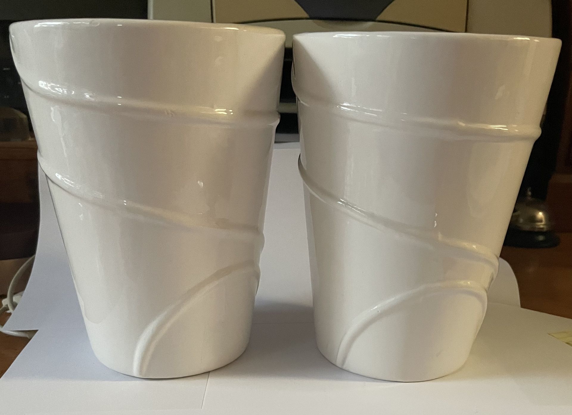 Two Ceramic Vases With Swirl Design