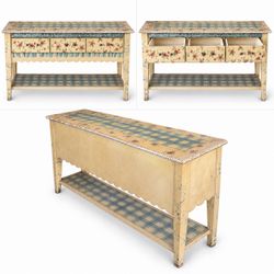 Hand-Painted Floral Console Table with Drawers