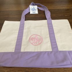 TRADER JOE'S LARGE 20 X 11.5 INCHES CANVAS TOTE BAG LIMITED RELEASE LAVENDER  / NEW WITH TAGS