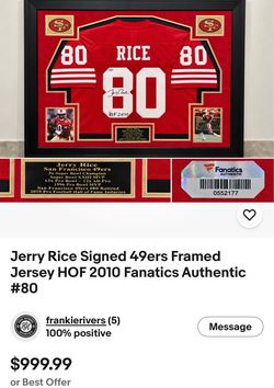 Jerry Rice Signed Framed 49ers Jersey #80 HOF 2010