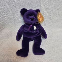 Ty Beanie Baby Princess Bear Purple 1997 PE Pellets w/ Tag & Display Case