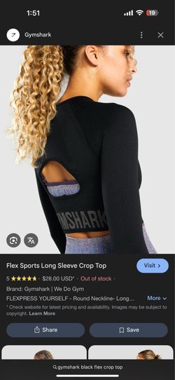 Gymshark Black Long-Sleeve Crop Performance Top