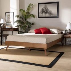 New Full Size Solid Wood Mid Century Modern Platform Bed 
