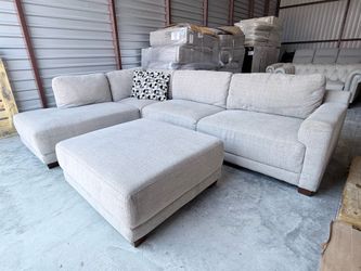 Raylin Fabric Sectional Sofa with Ottoman, Tan