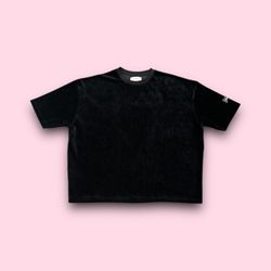 YOUNGLA Black Corduroy Oversized T-Shirt Men's Medium Embroidered Logo