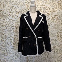 NWT Aqua Double-Breasted tweed Jacket with White Trim 