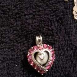 Silver Pink Stones With A Pearl In It