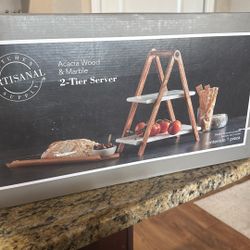 ACACIA WOOD AND MARBLE 2 - Tier Server NEW IN BOX 
