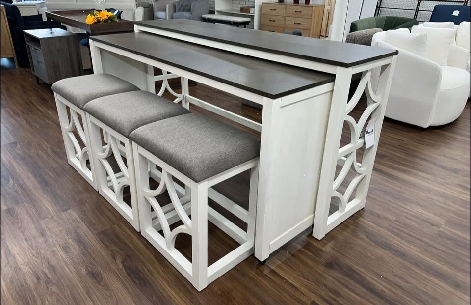 New 5-Piece Nesting Console Table Set With 3 Stools