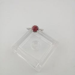 STUNNING Ruby Diamond Halo Set Engagement Ring 925 Sterling Silver 