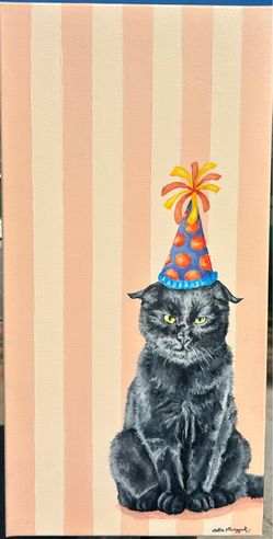 Original Acrylic Painting - Cat in a Party Hat
