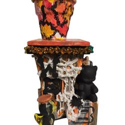 Halloween ceramic candle holder handpainted made with vintage materials