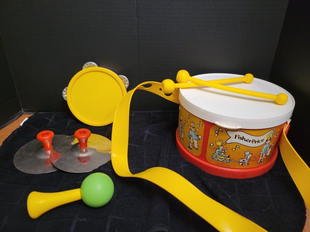 Vintage 1979  Fisher Price Marching Band Drum with Musical Instruments Set #921