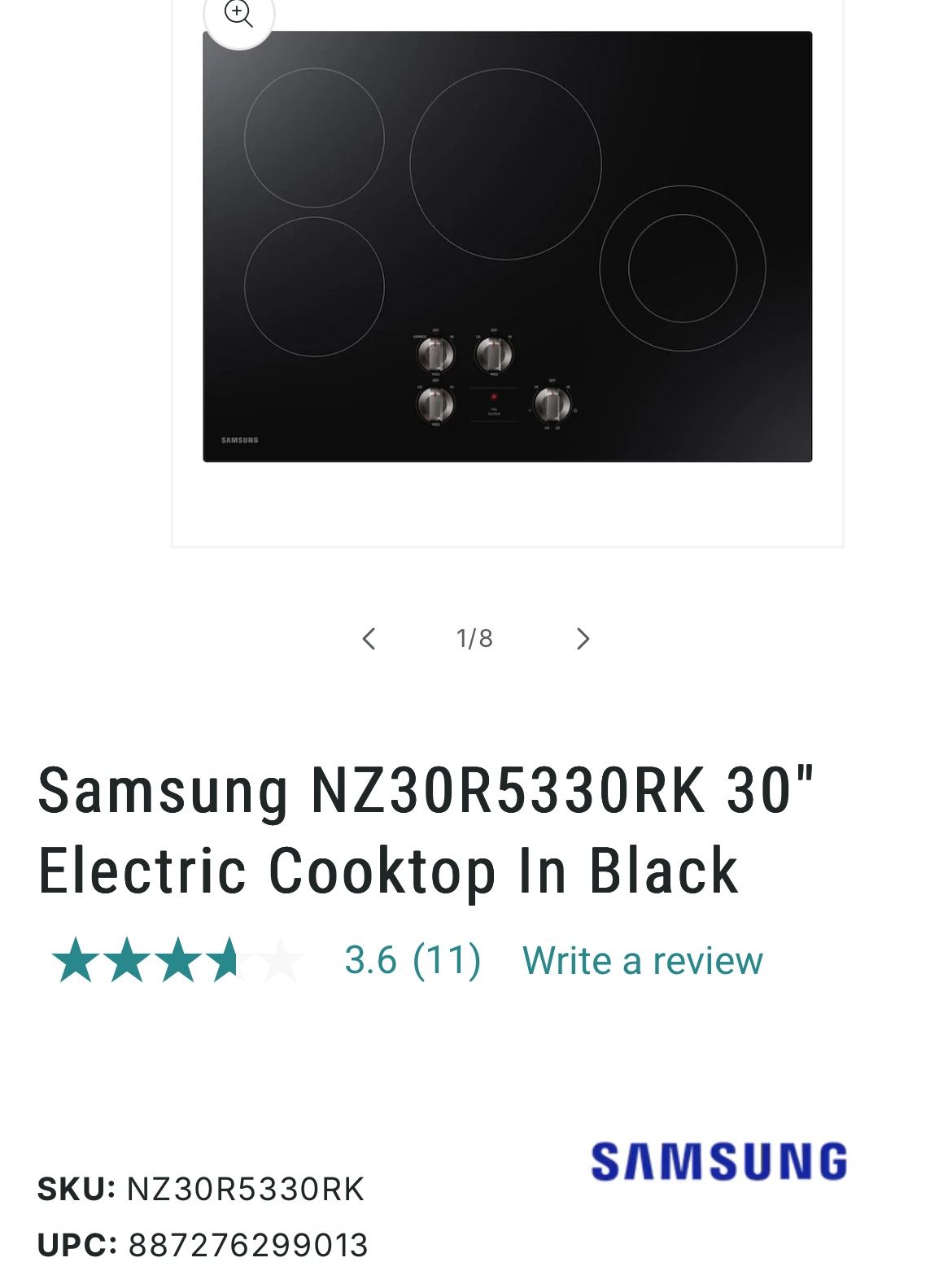New Out The Box Samsung 30-in 4 burners Smooth Surface (Radiant) Black Electric Cooktop