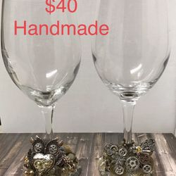 Handmade Steam punk wine glasses Butterfly/Owl