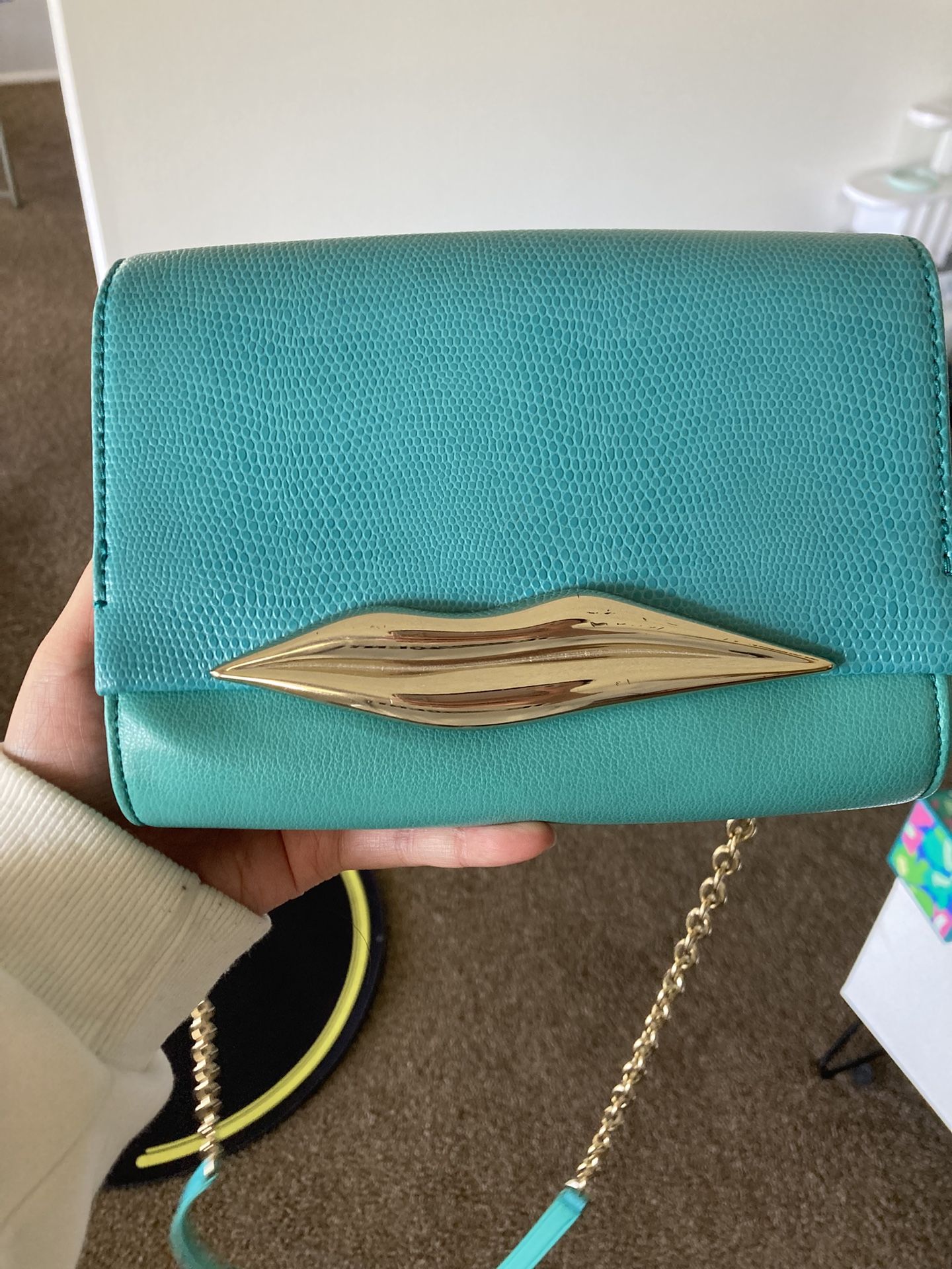 DVF Leather Crossbody Bag – Turquoise, Gently Used