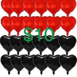 24 PCS Red Black Heart Aluminum Foil Balloons – 18" Foil Balloons Set for Valentine's Day, Anniversary, Mother’s Day,Wedding Bridal Engagement Party D