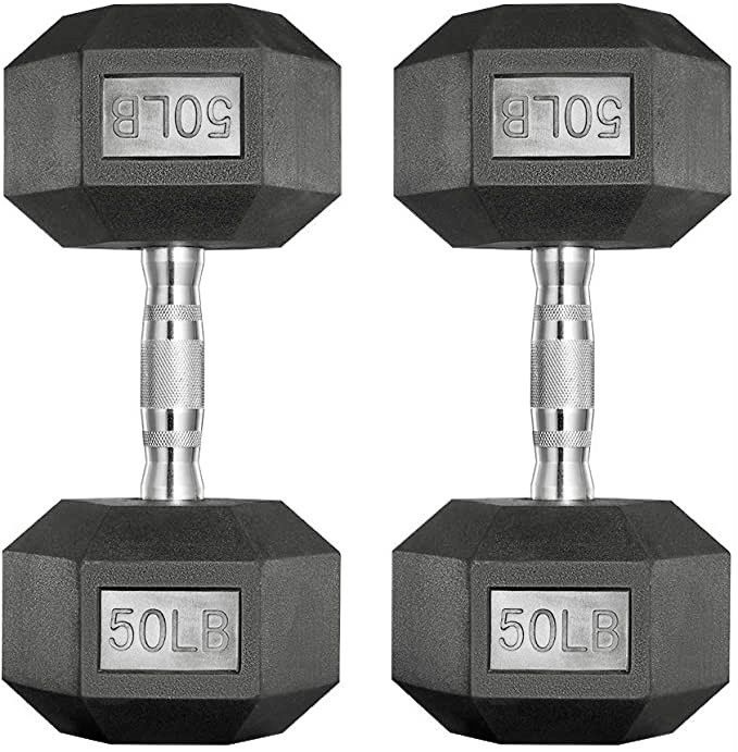 50 Pounds Dumbbell Hex Rubber Coated (Pair)