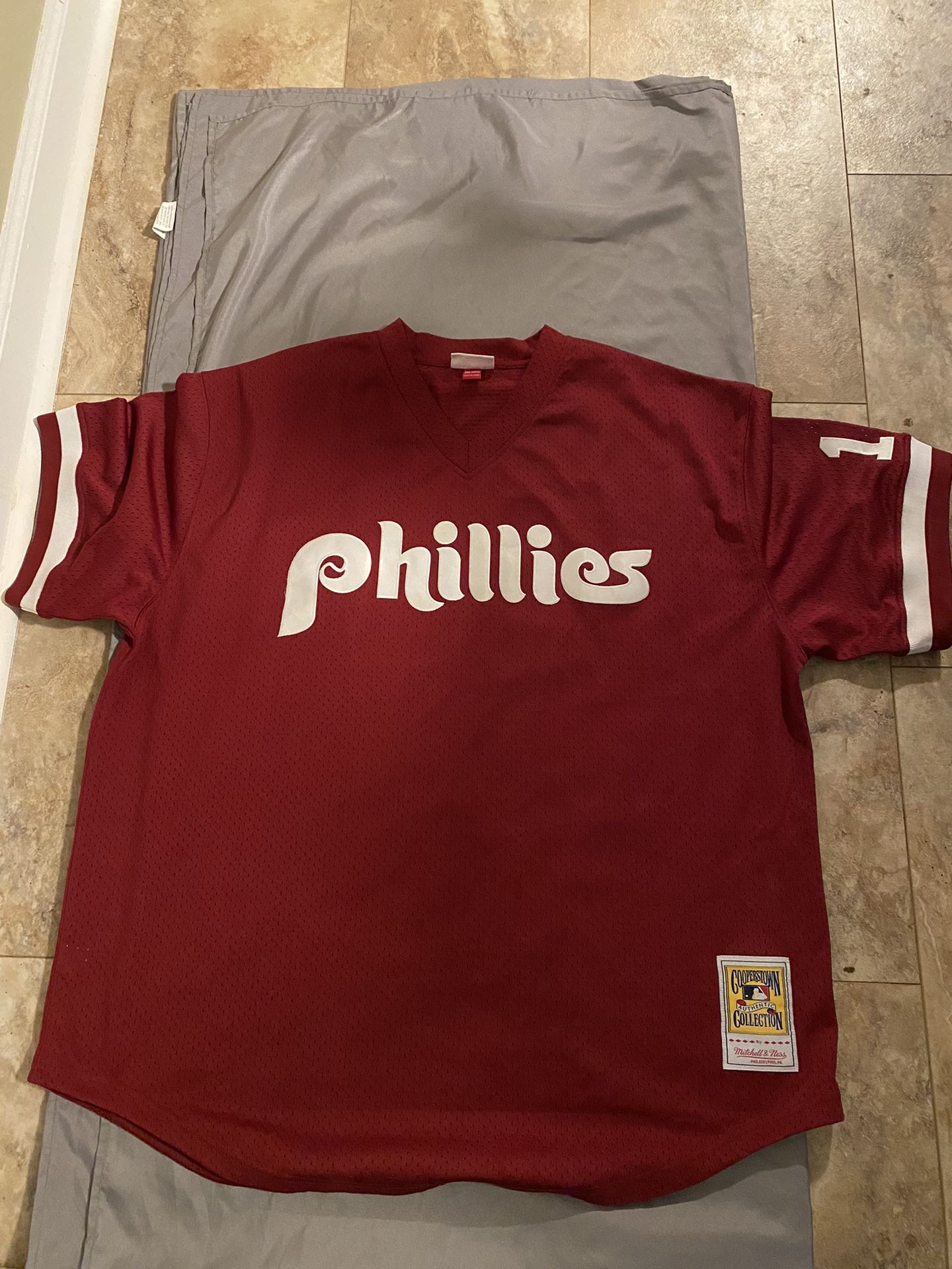 Mens Philadelphia Phillies, Dave Hollins 1991 Throwback Jersey- Burgundy/3XL