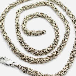 925 Sterling Silver 4mm Byzantine King Chain Link Necklace 24.5" - 42g
