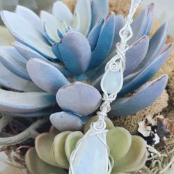 Moonstone & Aquamarine Handmade Wire Wrap Necklace Pendant 