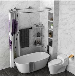 Aluminum Alloy Oval Shower Curtain Rod Hoop Square Shape Bathroom Rod for Clawfoot Tub Free Standing Tubs (Silver: L 43.3, W 25"
