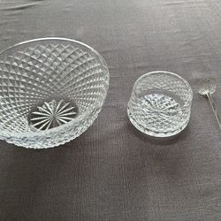 Vintage Waterford Crystal Bowls, lot of 2, excellent condition.  8” round serving bowl (Alana or Colleen pattern), 4” open sugar bowl (likely Alana) w