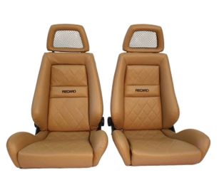 Recaro Bucket Seats Pair Tan Leather Diamond Stitch