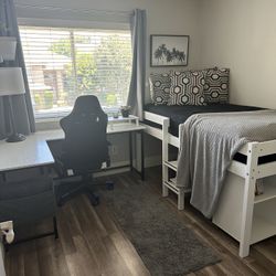 Lifted Twin Bed And Desk Gaming Chair