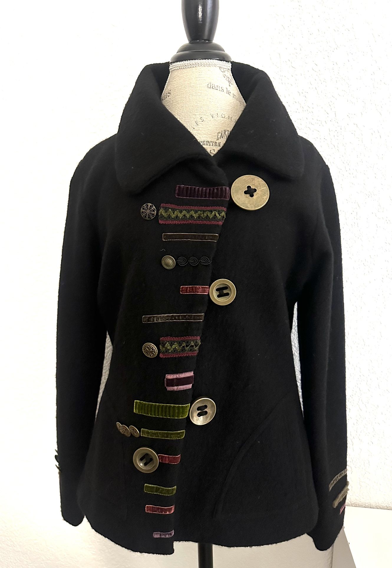 North Style Women's Black 100% Wool Button-Front Coat, Size M