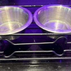Cute Dog bowl stand and bowls $10